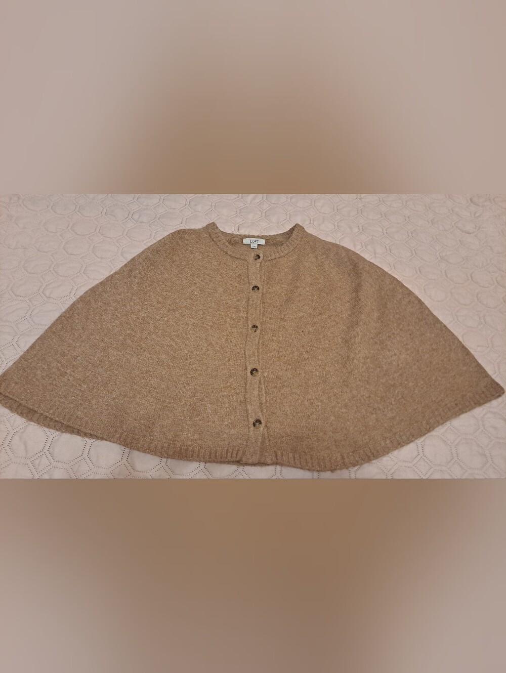 Loft Wool Blend Button-Front Cape Sweater in Camel Sz M